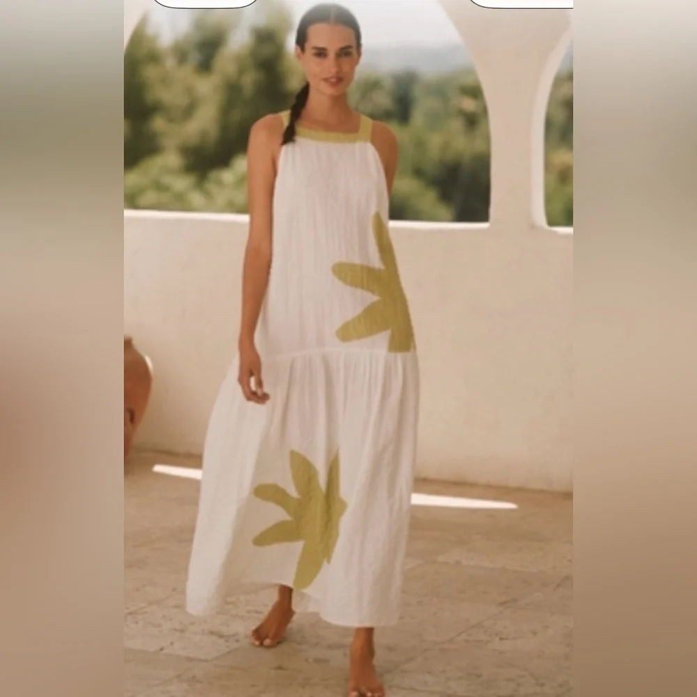 Anthropologie dress MIDI Sz M CELANDINE SLEEVELESS summer vacay resortwear - Picture 2 of 13